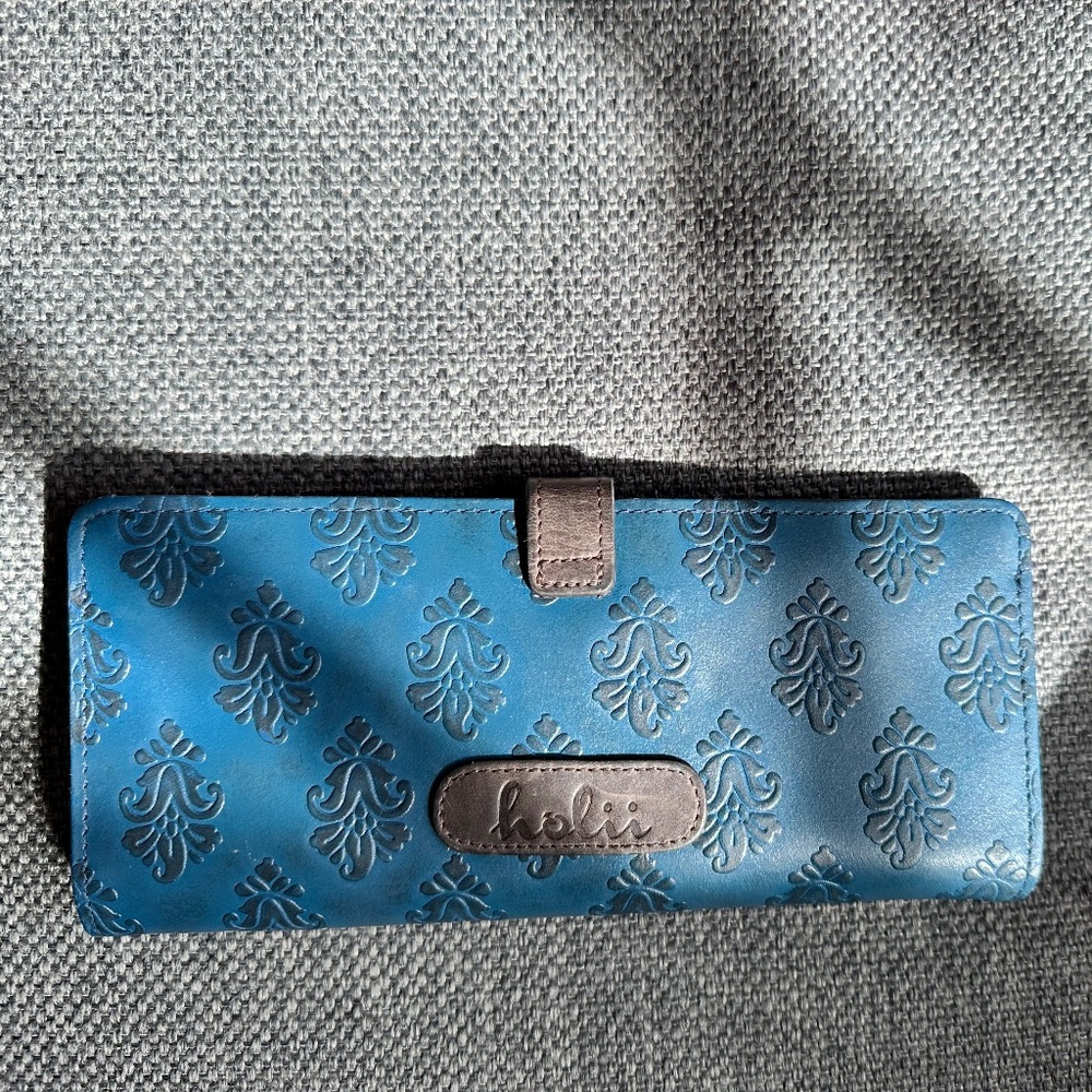 HOLII 💙 Large Genuine Leather Wallet - Twofold - Fleur de Lis 💙 - Picture 7 of 10